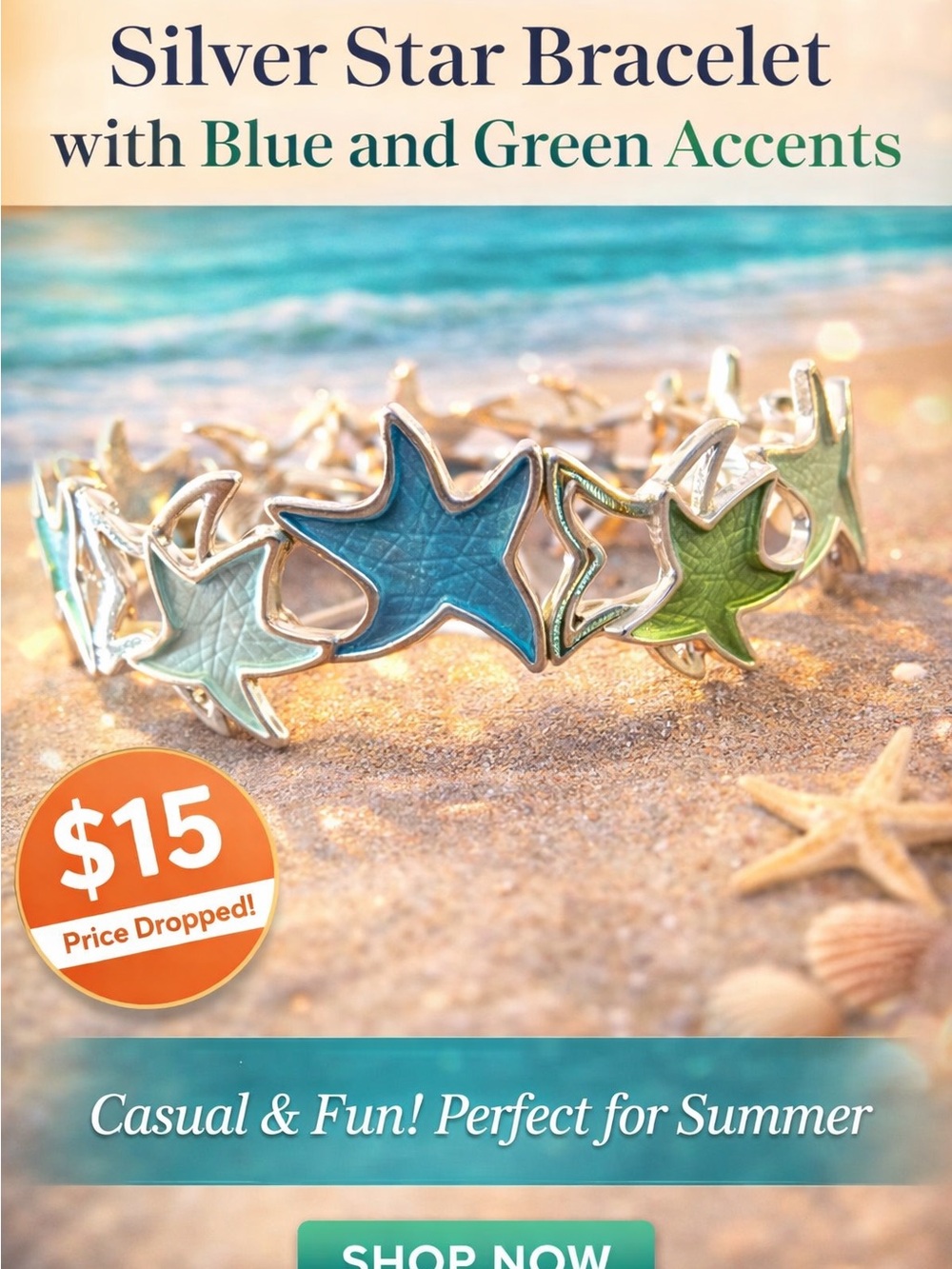 Silver Star Bracelet with Blue and Green Accents